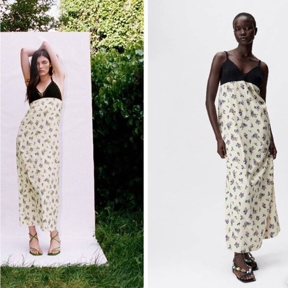 ZARA Satin Crochet Maxi Dress size small - Picture 1 of 7